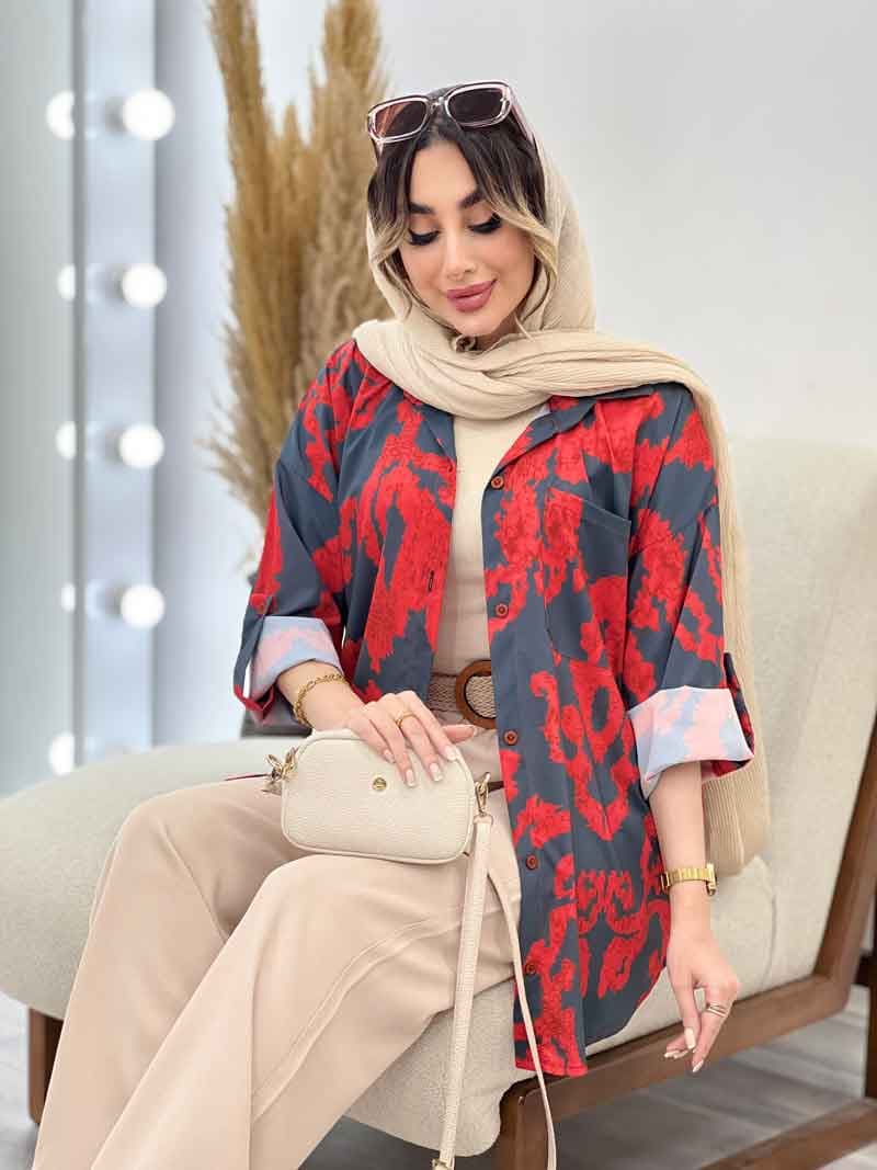 شومیز طرح دار تک جیب صنم کد 5039 — تصویر ۳