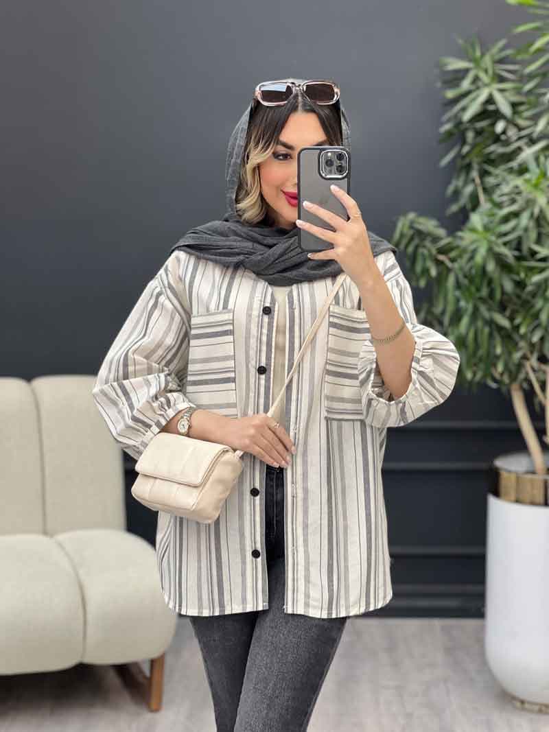مانتو دو جیب آستین چین کد 4960 — تصویر ۲