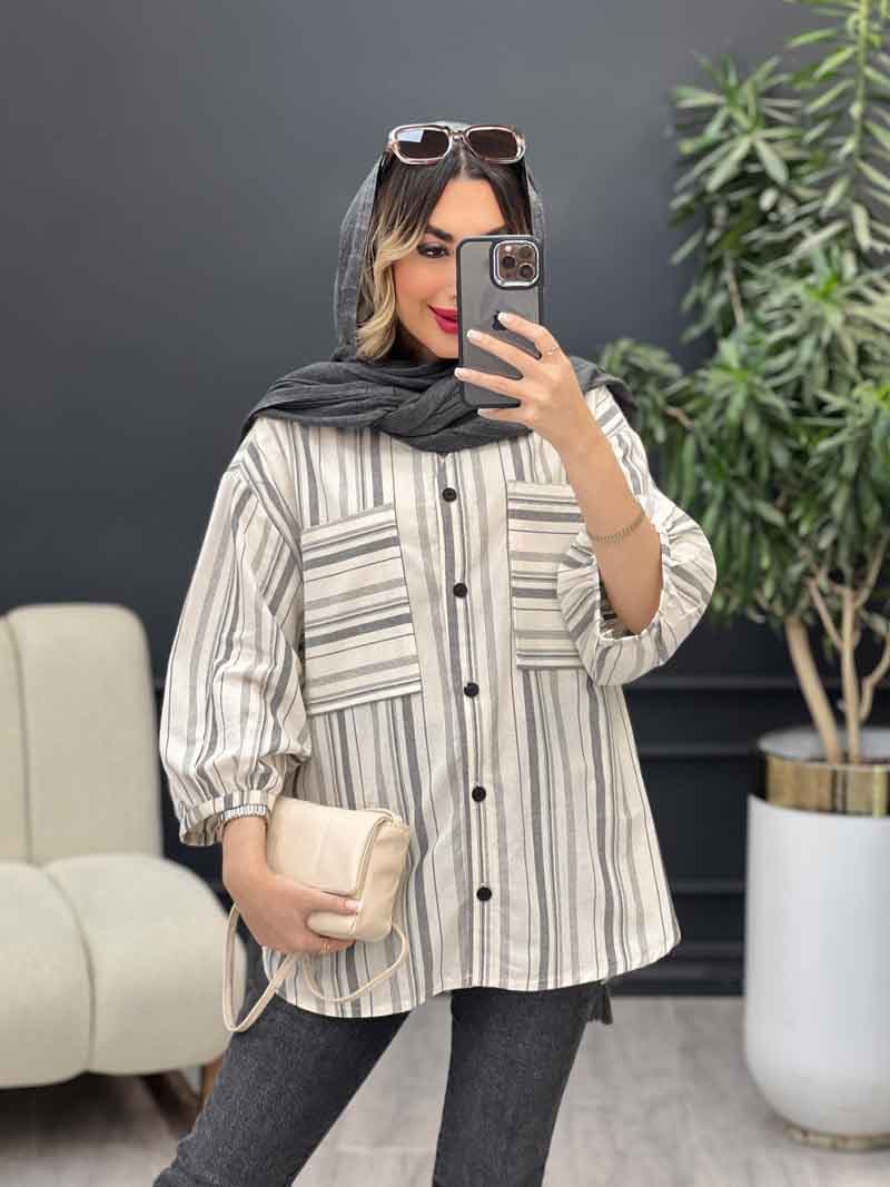 مانتو دو جیب آستین چین کد 4960 — تصویر ۸