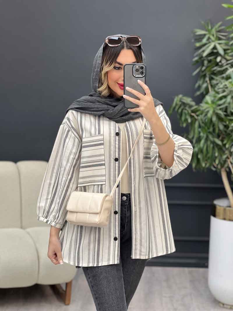 مانتو دو جیب آستین چین کد 4960 — تصویر ۵