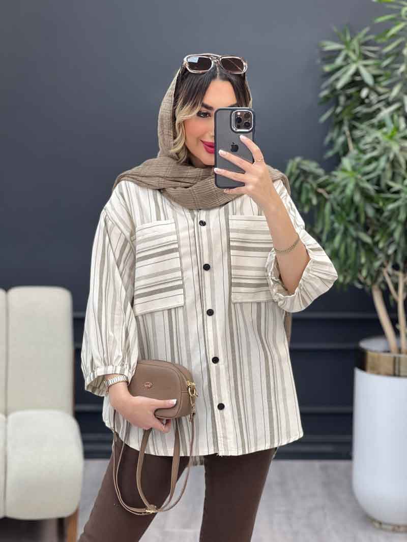 مانتو دو جیب آستین چین کد 4960 — تصویر ۳