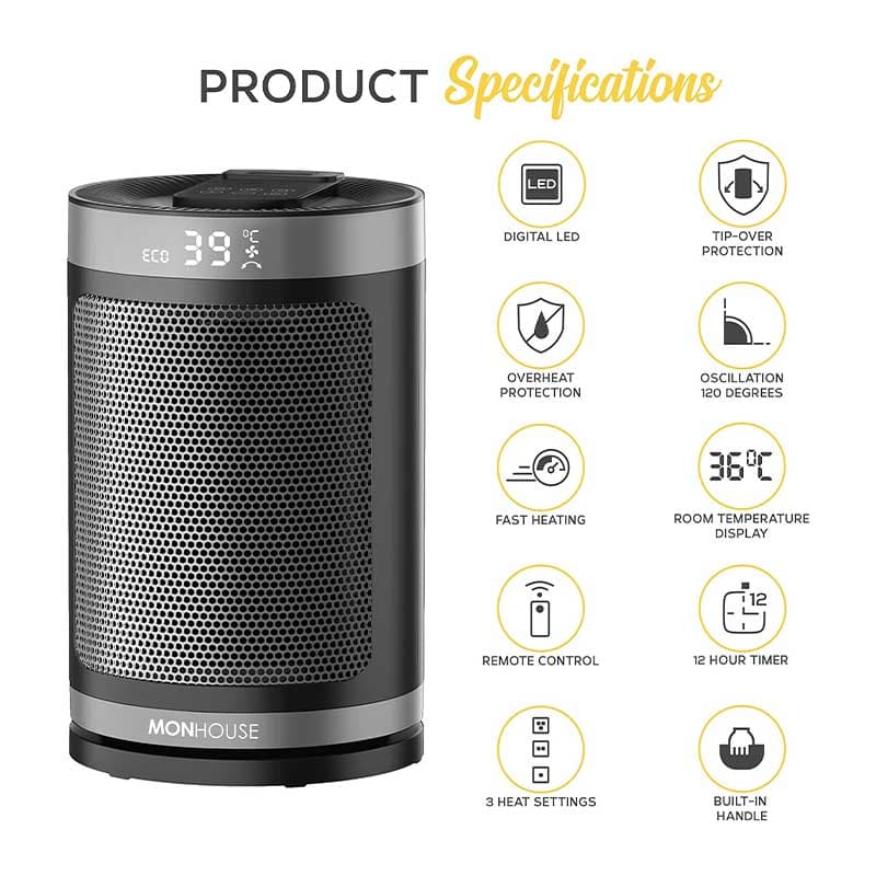 بخاری برقی برند MONHOUSE مدل HL-1500RS — تصویر ۳