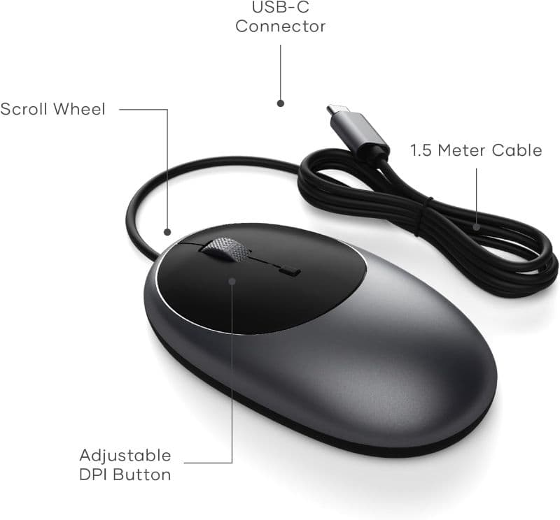 ماوس سیمی ساتچی USB C آلومینیومی Satechi C1 — تصویر ۴