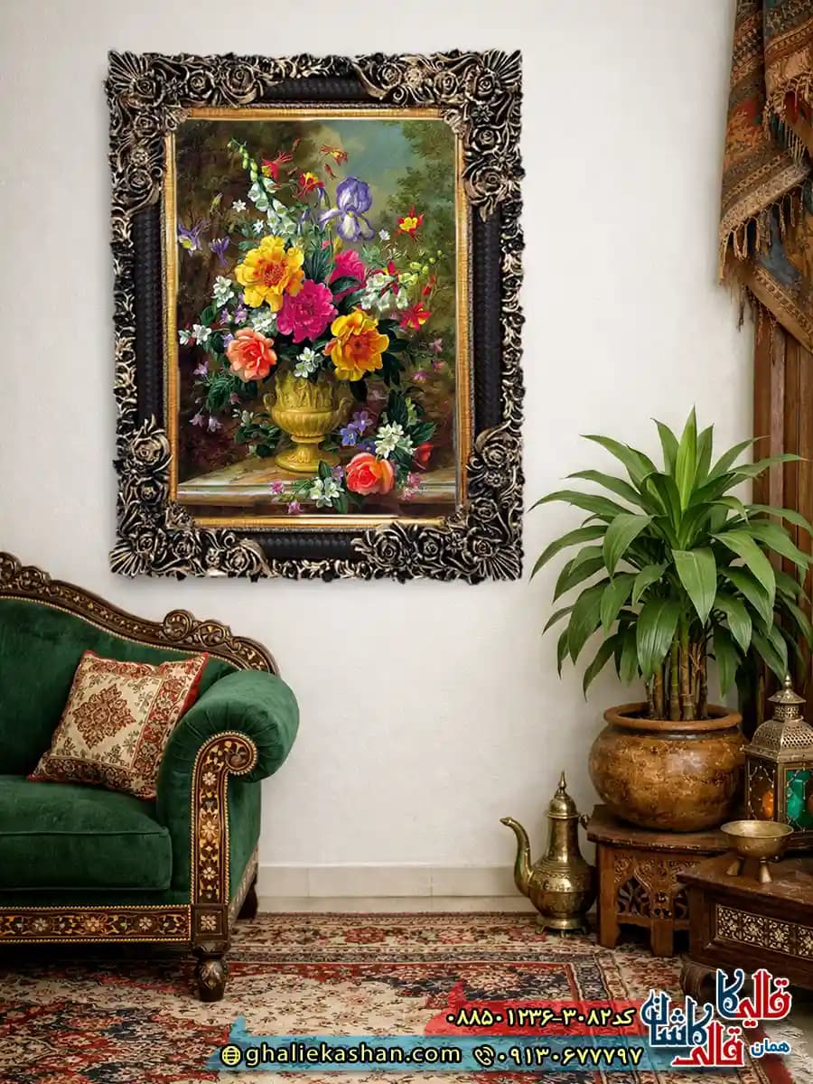 تابلو فرش ماشینی چاپی طرح گل و گلدان 3082