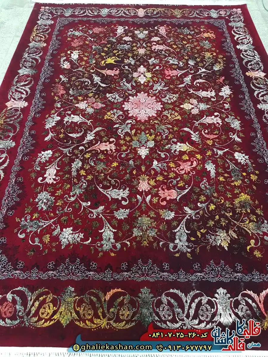 فرش 700 شانه طرح افشان آویسا رنگ قرمز روناسی کاشان — تصویر ۲