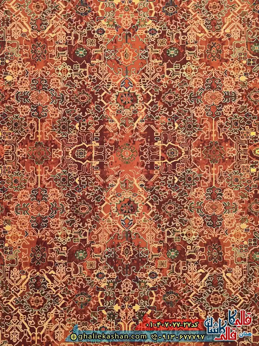فرش کلاسیک سنتی 700 شانه طرح افشان آلاء رنگ قرمز لاکی کاشان — تصویر ۴