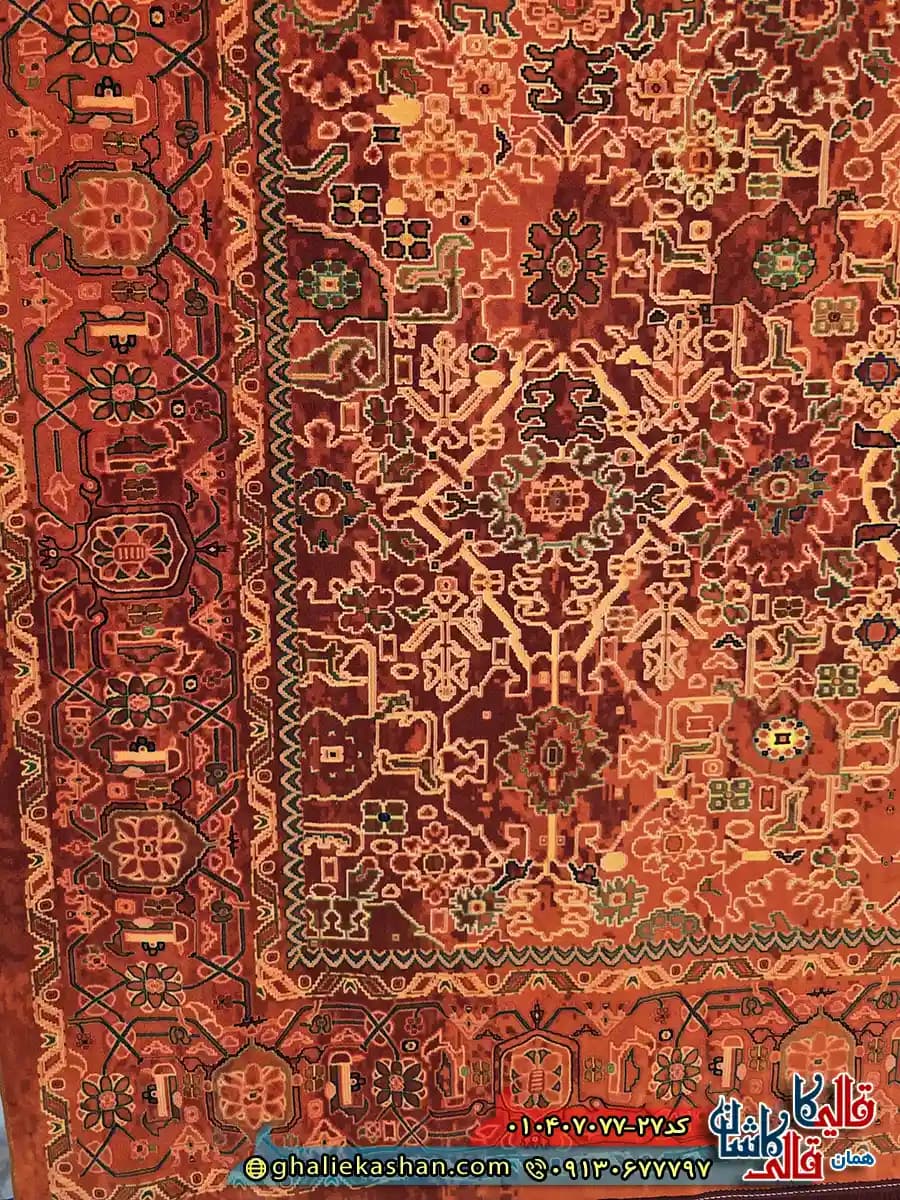 فرش کلاسیک سنتی 700 شانه طرح افشان آلاء رنگ قرمز لاکی کاشان — تصویر ۳