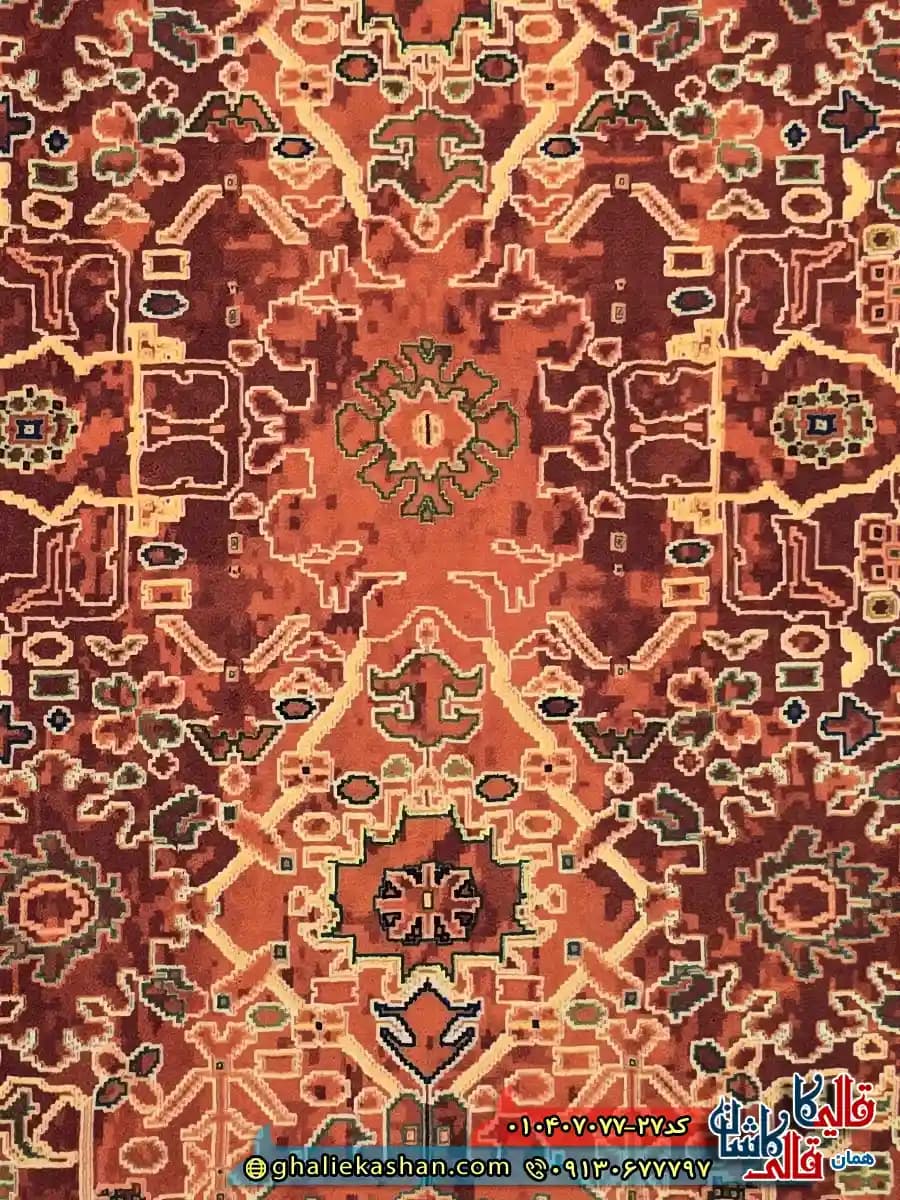 فرش کلاسیک سنتی 700 شانه طرح افشان آلاء رنگ قرمز لاکی کاشان — تصویر ۵