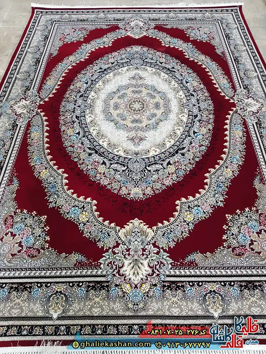 فرش 700 شانه طرح ارمغان رنگ قرمز روناسی کاشان — تصویر ۲