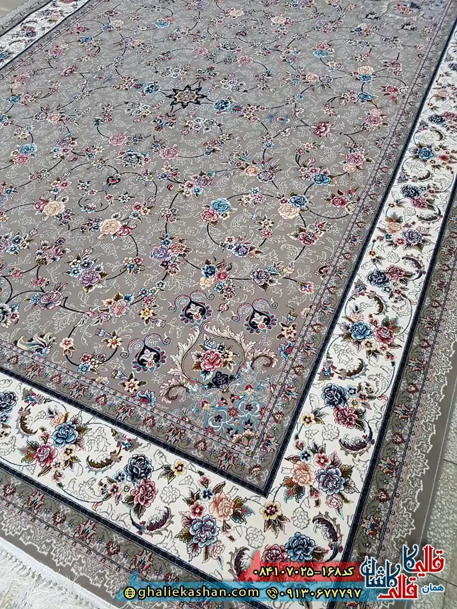 فرش 700 شانه طرح افشان گیلدا رنگ طوسی فیلی کاشان — تصویر ۳