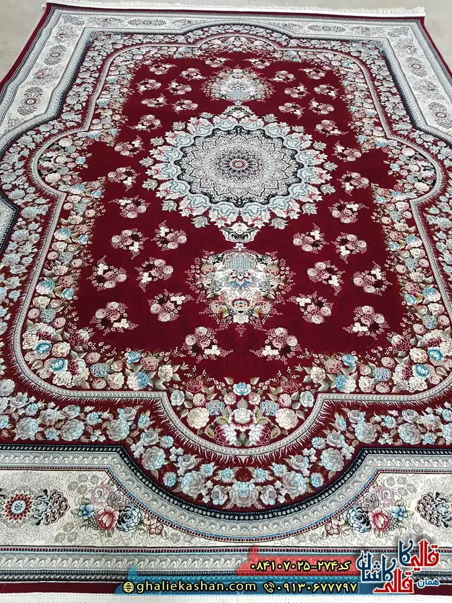 فرش 700 شانه طرح اهورا رنگ قرمز روناسی کاشان — تصویر ۲