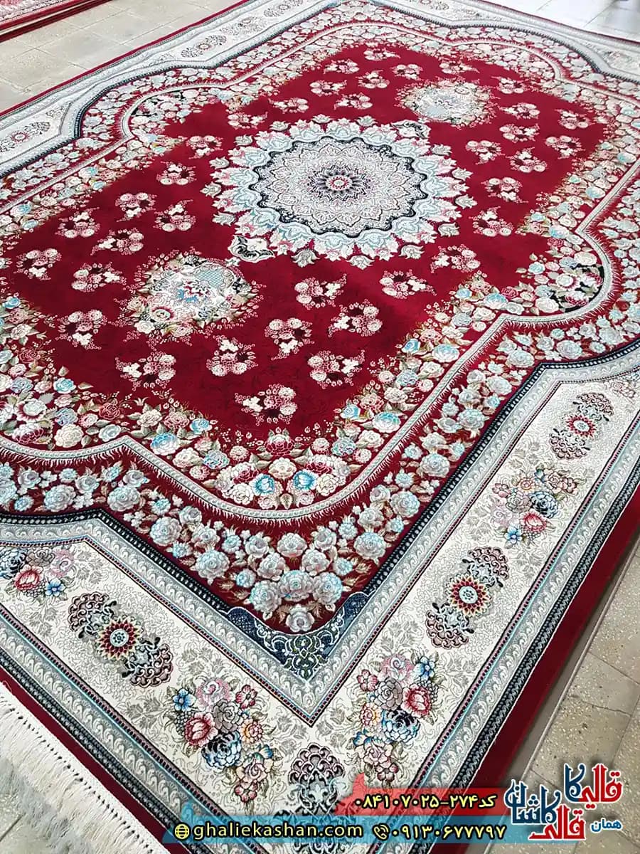 فرش 700 شانه طرح اهورا رنگ قرمز روناسی کاشان — تصویر ۳