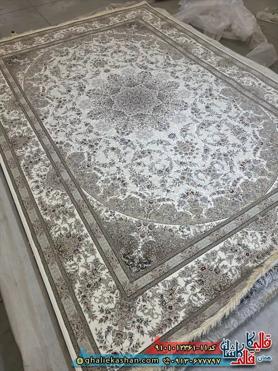 فرش 1200 شانه طرح گلستان رنگ کرم کاشان — تصویر ۲