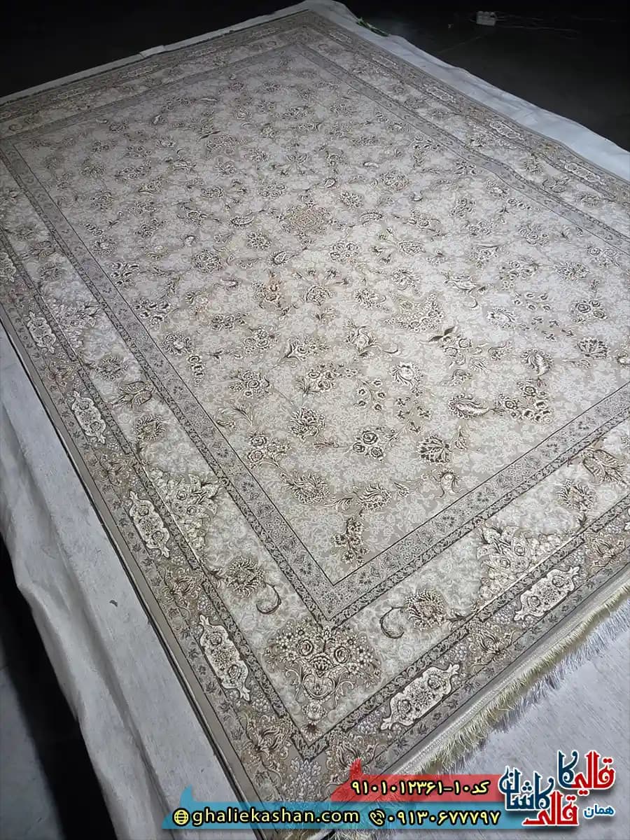 فرش 1200 شانه طرح افشان شاهرخ رنگ قهوه ای نسکافه ای کاشان — تصویر ۲