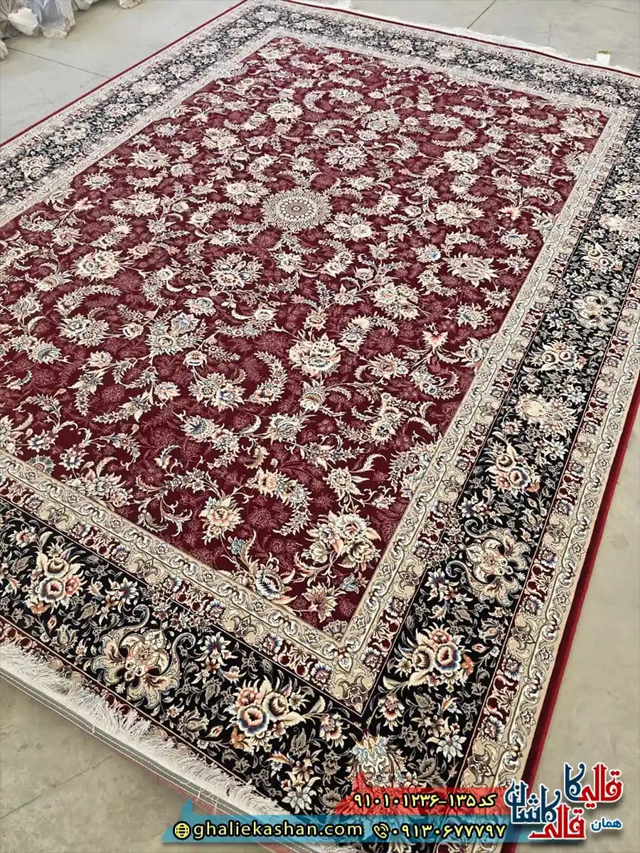 فرش کلاسیک 1200 شانه طرح افشان نگارین رنگ قرمز روناسی کاشان — تصویر ۳