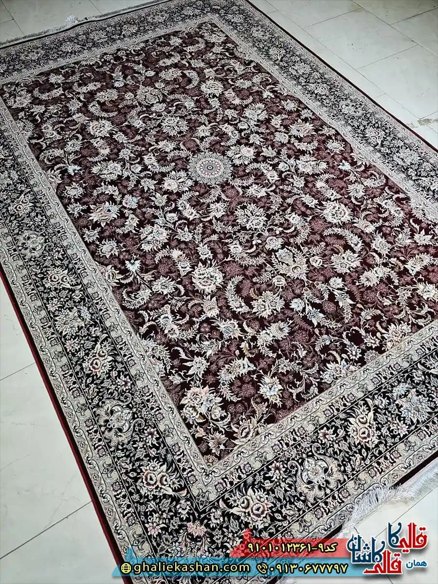 فرش کلاسیک 1200 شانه طرح افشان نگارین رنگ قرمز روناسی کاشان