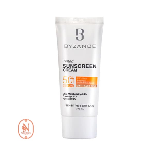 فلوئید ضد آفتاب رنگی بیزانس SPF50 پوست خشک و حساس 40 میل