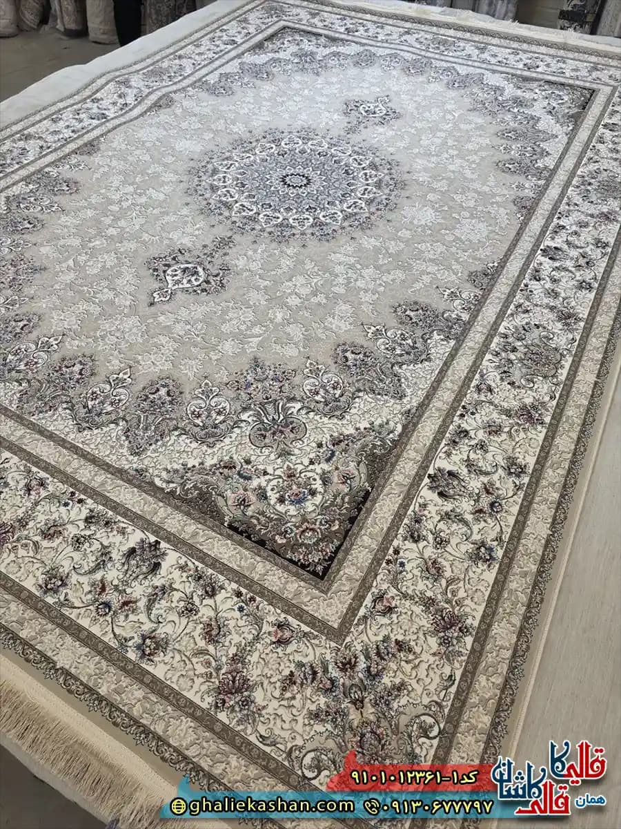 فرش ‌کلاسیک ‌1200 ‌شانه ‌طرح ‌اصفهان ‌رنگ ‌بژ ‌کاشان — تصویر ۲