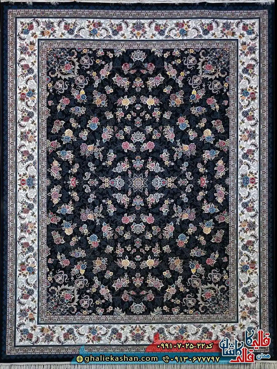 فرش ارزان 700 شانه طرح افشان گیلدا رنگ سرمه ای کاشان – 12 متری — تصویر ۲