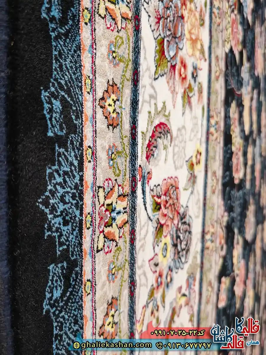 فرش ارزان 700 شانه طرح افشان گیلدا رنگ سرمه ای کاشان – 12 متری — تصویر ۵