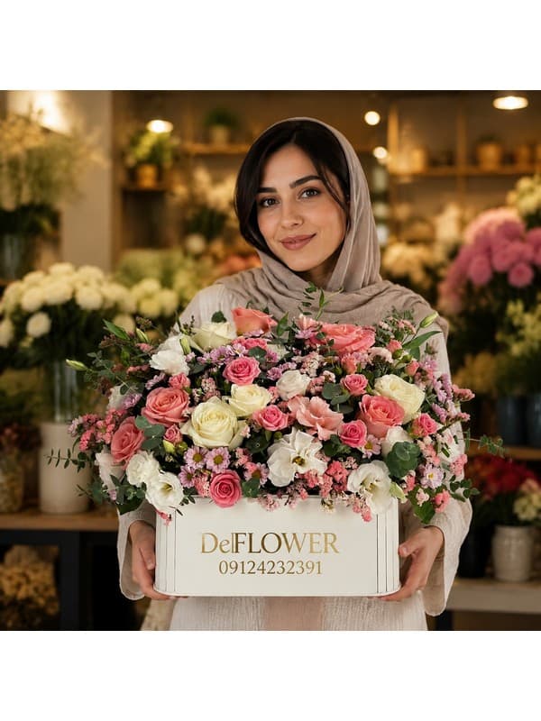 باکس گل رز صورتی برای تبریک لطیف