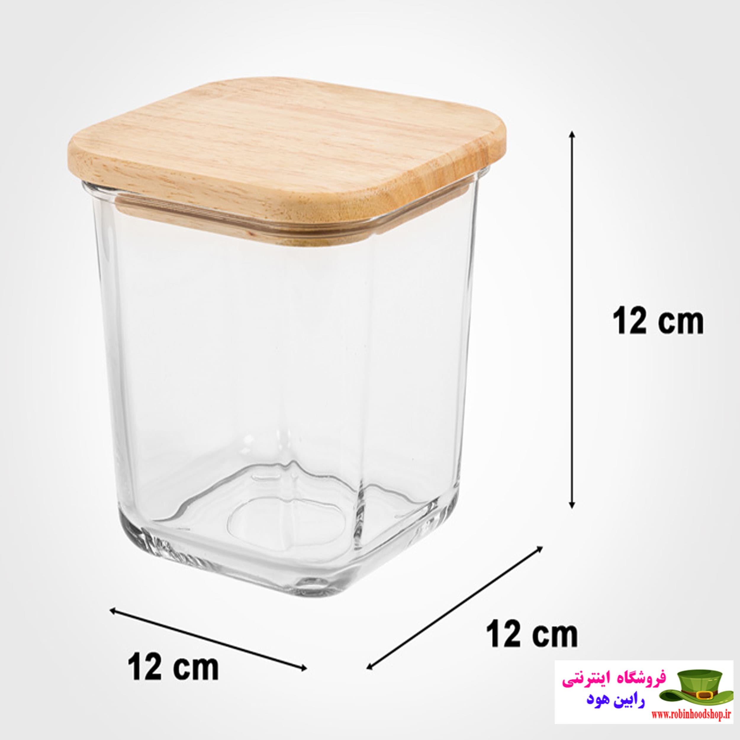 ظرف شیشه ای 860 میلی لیتر در چوبی