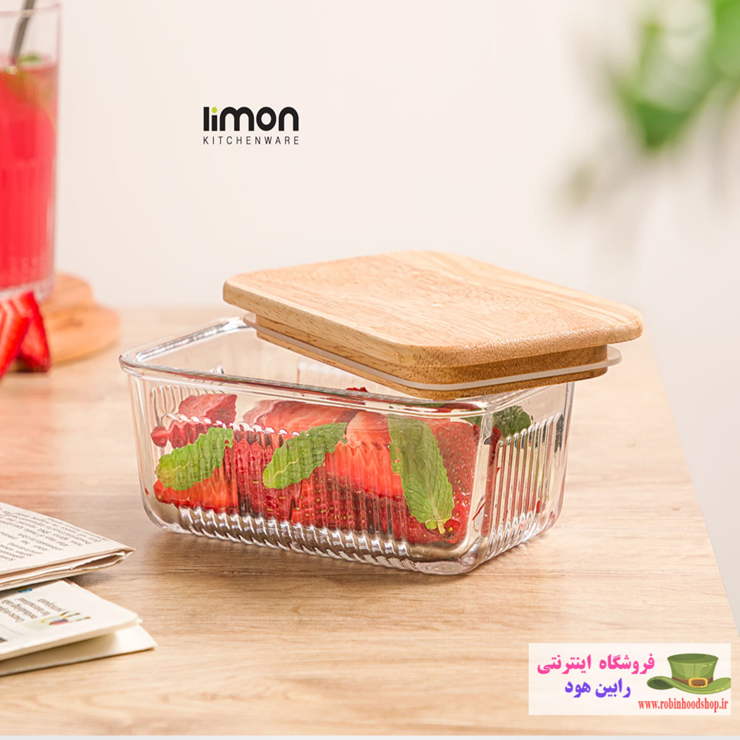ظرف شیشه ای در چوبی 1.1 لیتر