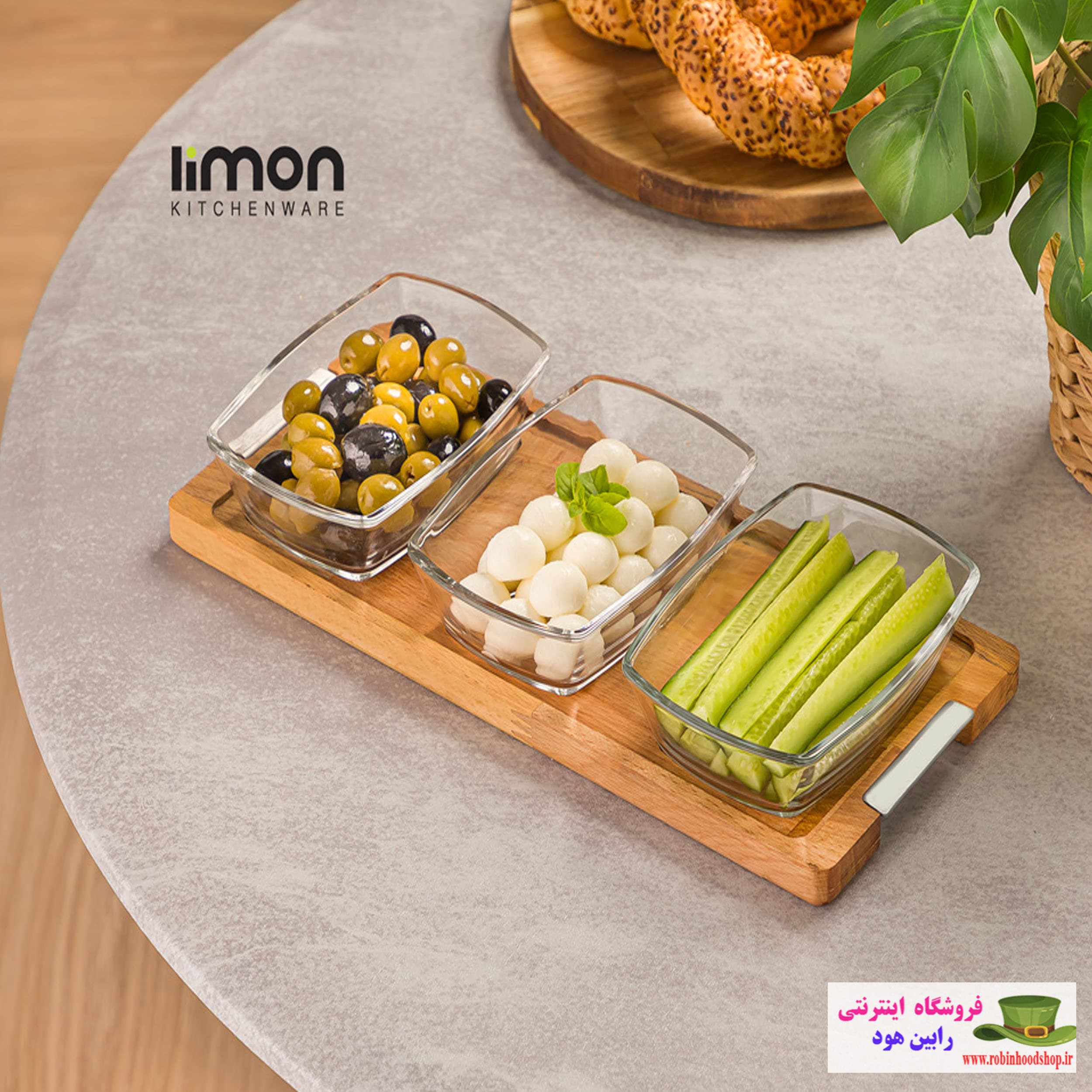اردورخوری مستطیل پایه چوبی 3 عددی بزرگ
