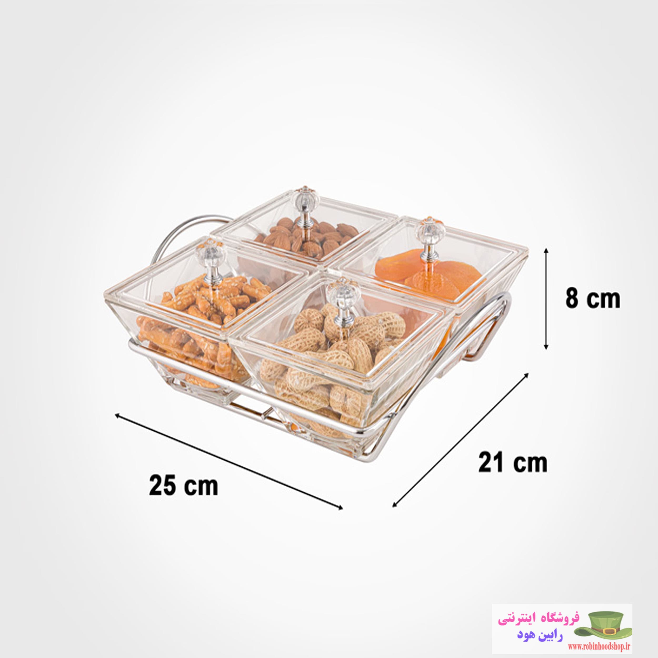 اردورخوری شیشه ای مربع استنددار چهارخانه با درب اکرولیک — تصویر ۲
