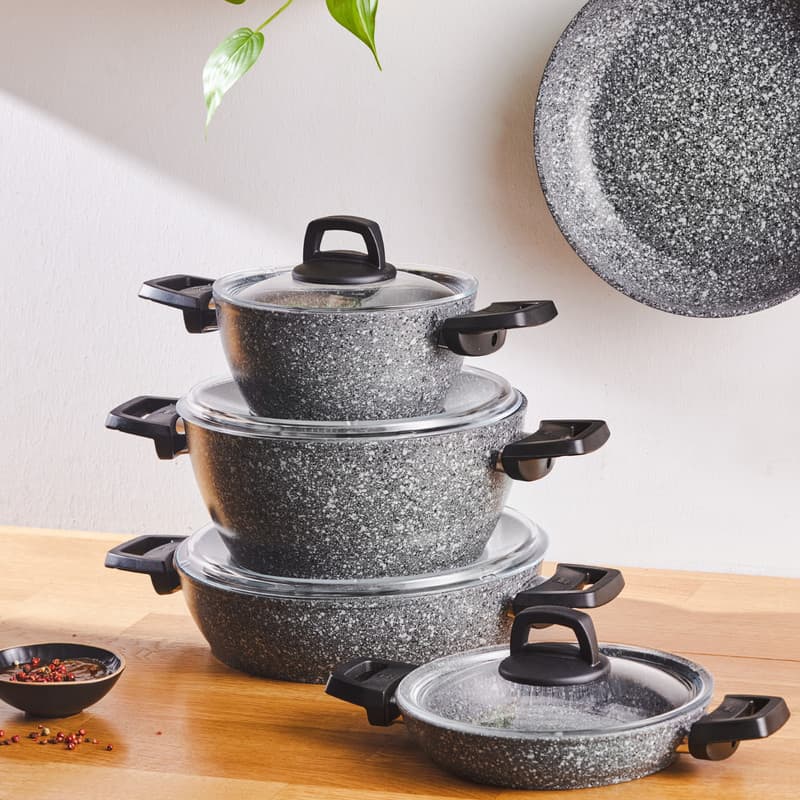 سرویس قابلمه وتابه بیوگرانیتی 9 پارچه کاراجا مدل Biogranit Grey Stone — تصویر ۱۱