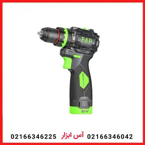 دریل شارژی براشلس 16 ولت لیتیوم 2 دور 2 باتری P.A.P مدل BD-1615