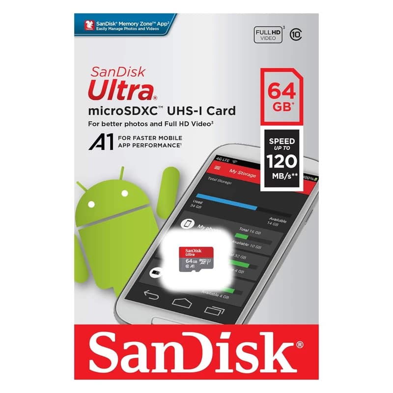 کارت حافظه سندیسک MicroSDXC مدل Ultra A1 کلاس 10 استاندارد UHS-I سرعت 120MBps ظرفیت 64 گیگابایت — تصویر ۳