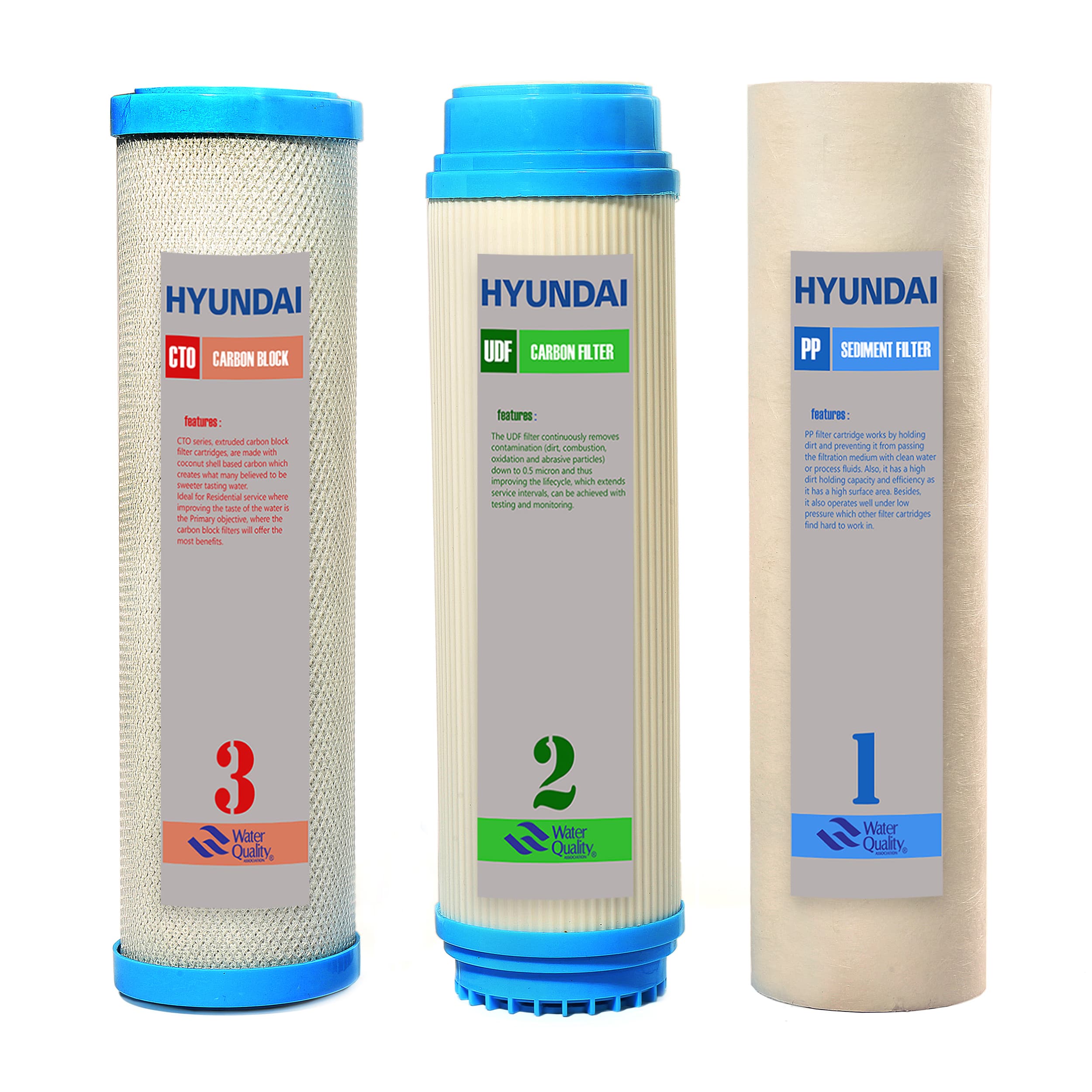 پک فیلتر 123 دستگاه تصفیه آب زیر سینکی هیوندای مدل HU-F3S مجموعه 3 عددی