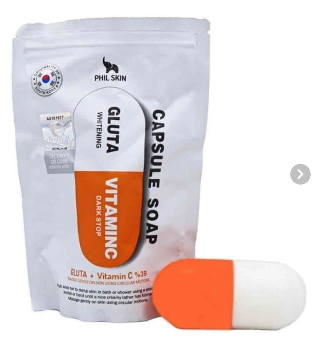 صابون روشن‌کننده کپسولی گلوتاتیون و ویتامین C فیل اسکین اصل (ضد لک و تیرگی) | Phil Skin Capsule Soap Gluta Whitening + Vitamin C — تصویر ۳