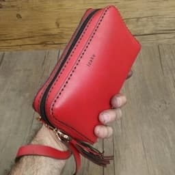 کیف لوازم آرایش و پول چرم گاوی قرمز دستدوز i-151 برند ایزاکو — تصویر ۲
