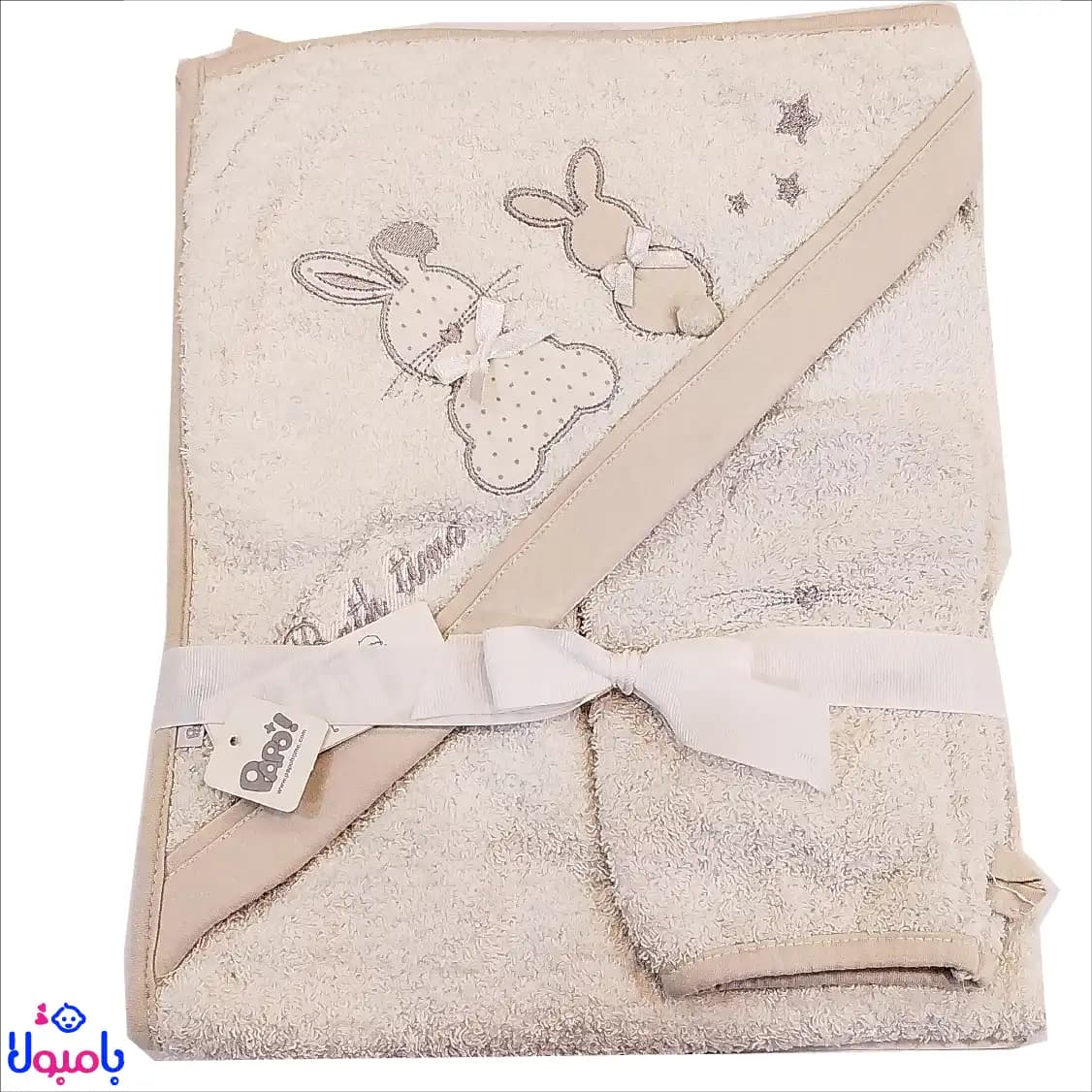 ست حوله 2تیکه نوزادی خرگوش سفیدطوسیPAPO