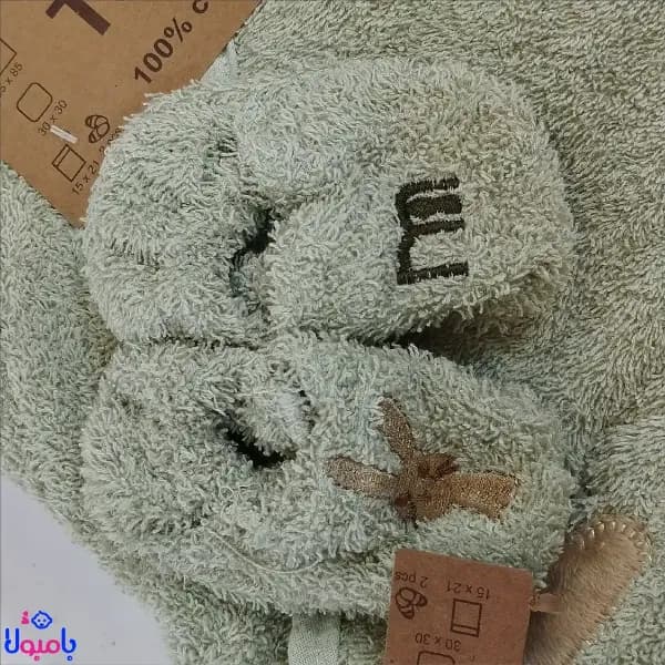 ست 5تیکه حوله نوزادی سبز طرح خرگوش مادرکر — تصویر ۲