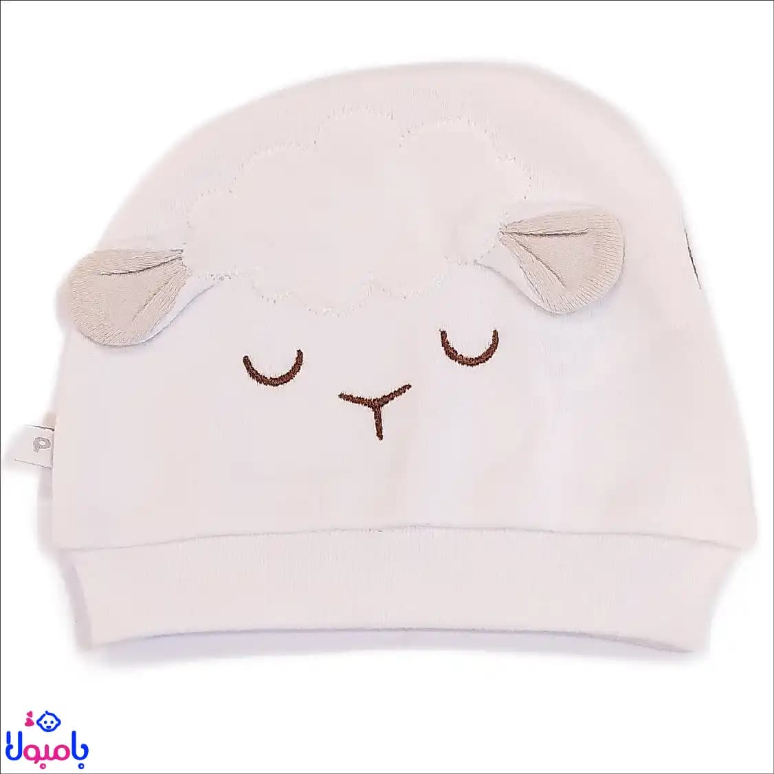 کلاه نخ پنبه نوزادببیعی سفید طرح snowy