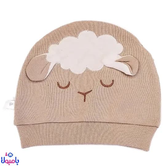 کلاه نخ پنبه نوزادببیعی نسکافه ای طرح snowy