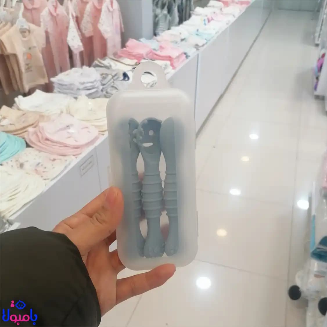 ست قاشق و چنگال سیلیکونی پری اسپون آبی قاب دار — تصویر ۴