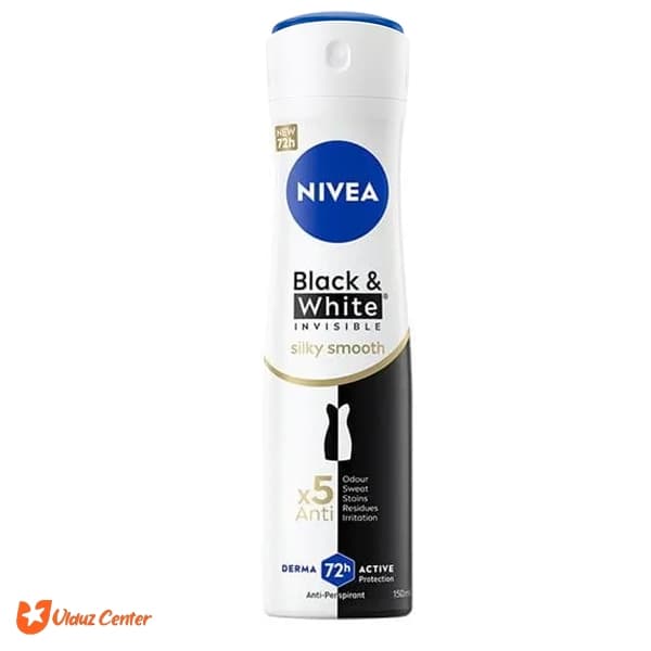 اسپری ضد تعریق بدن نیوا زنانه Black – White silky Smooth 72h حجم 200 میل