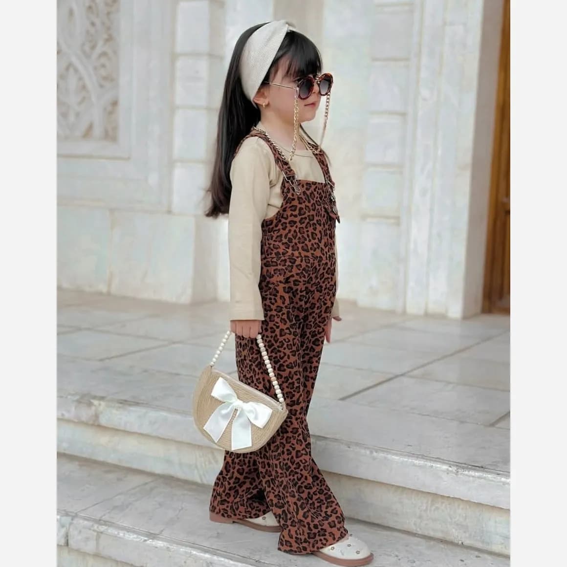 ست بلوز و بیلر مخمل کبریتی طرح پلنگی دخترانه مناسب 3 تا 8 سال — تصویر ۴