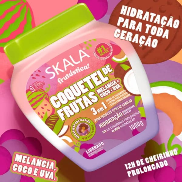 کرم مو فر حالت دهنده اسکالا کوکتل میوه موی فر و موج دار SKALA COQUETEL DE FRUTAS 3in1 MELANCIA COCO+UVA — تصویر ۴