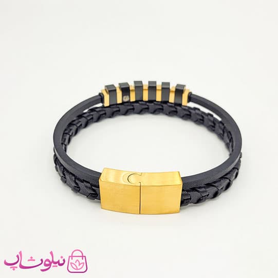 دستبند مردانه چرم استیل رولکس دولاین کد 370 — تصویر ۲