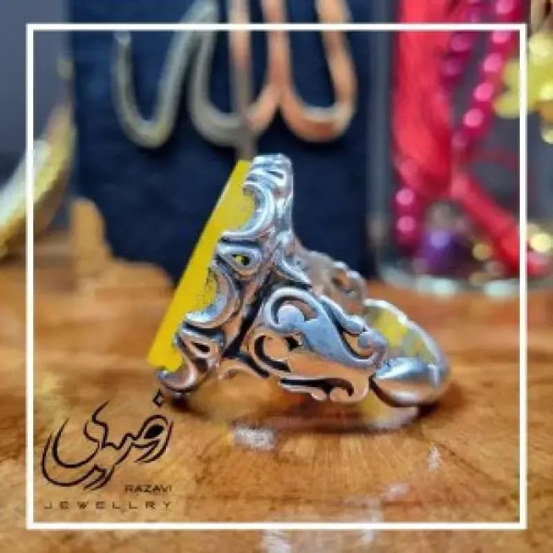 انگشتر نقره مردانه شرف الشمس با حکاکی یا علی — تصویر ۶
