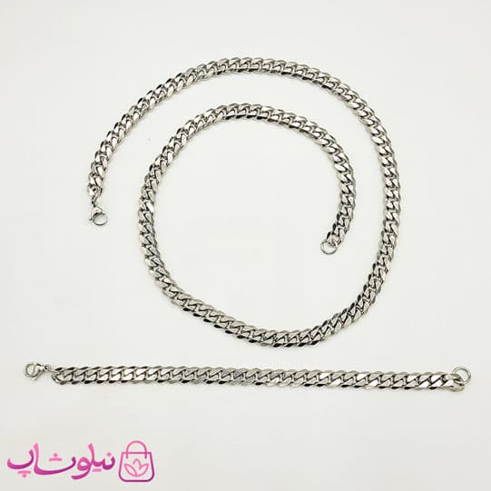 ست گردنبند و دستبند مردانه کارتیه مدل استیل نقره ای 8 میل کد 500