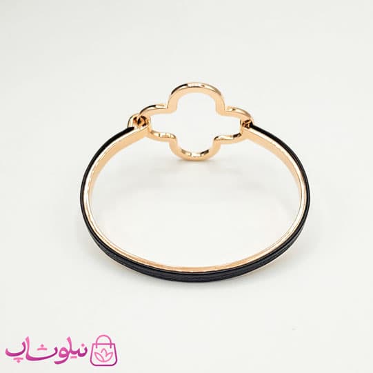 دستبند دخترانه چرم استیل مدل ونکلیف مشکی رزگلد کد 260 — تصویر ۲