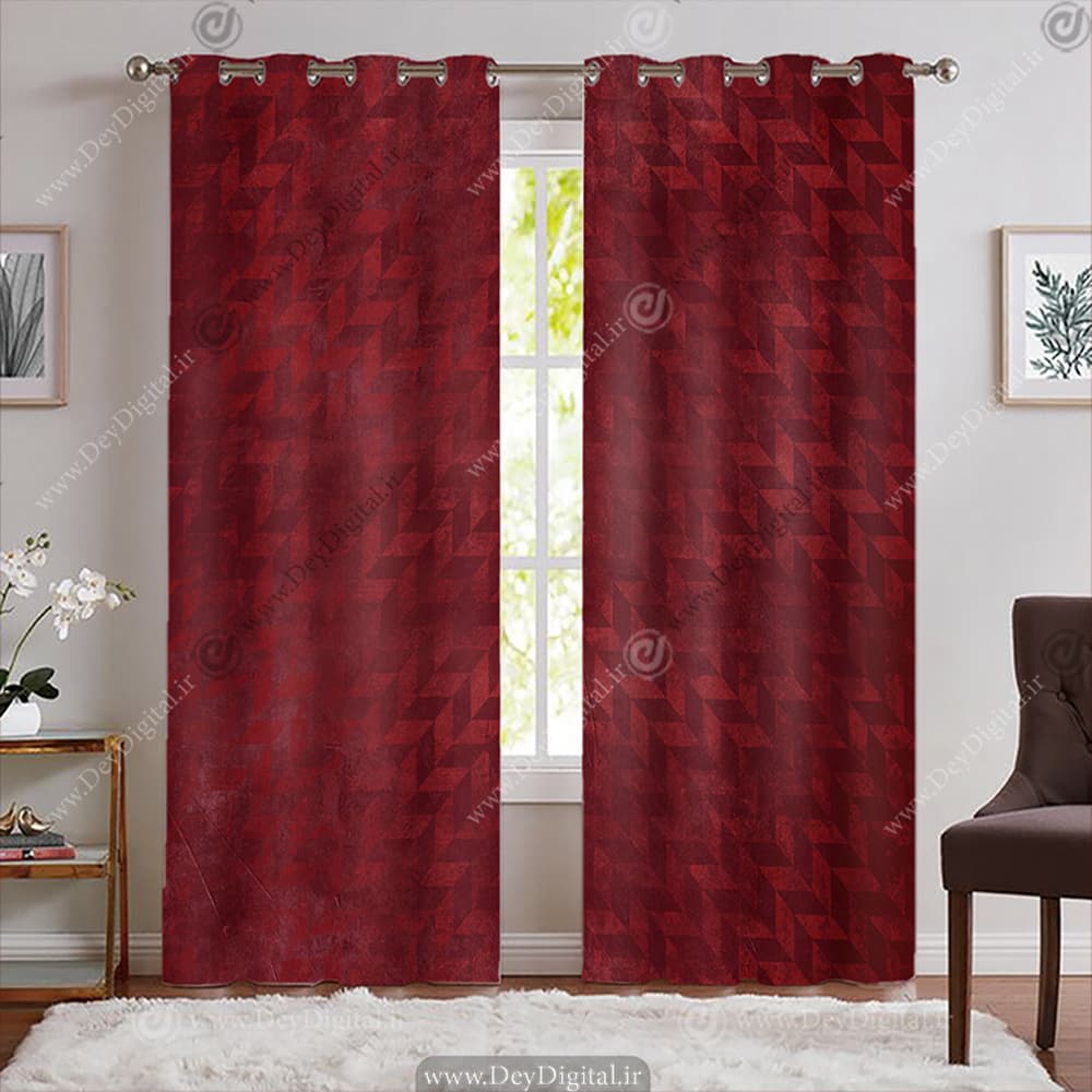 پرده پانچی ساده طرح هندسی رنگ زرشکی PK-7889