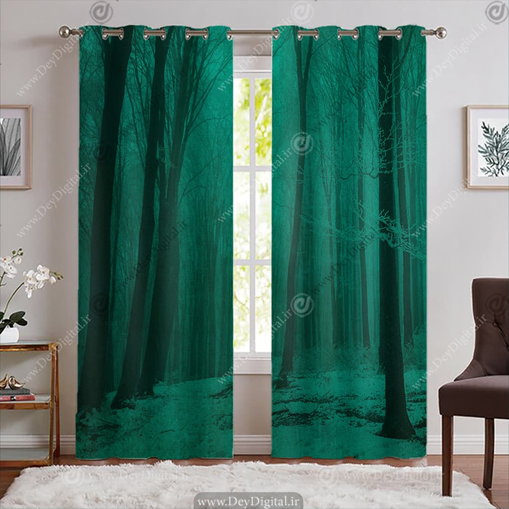 پرده پانچی سه بعدی طرح برگ رنگ سبز PK-7870
