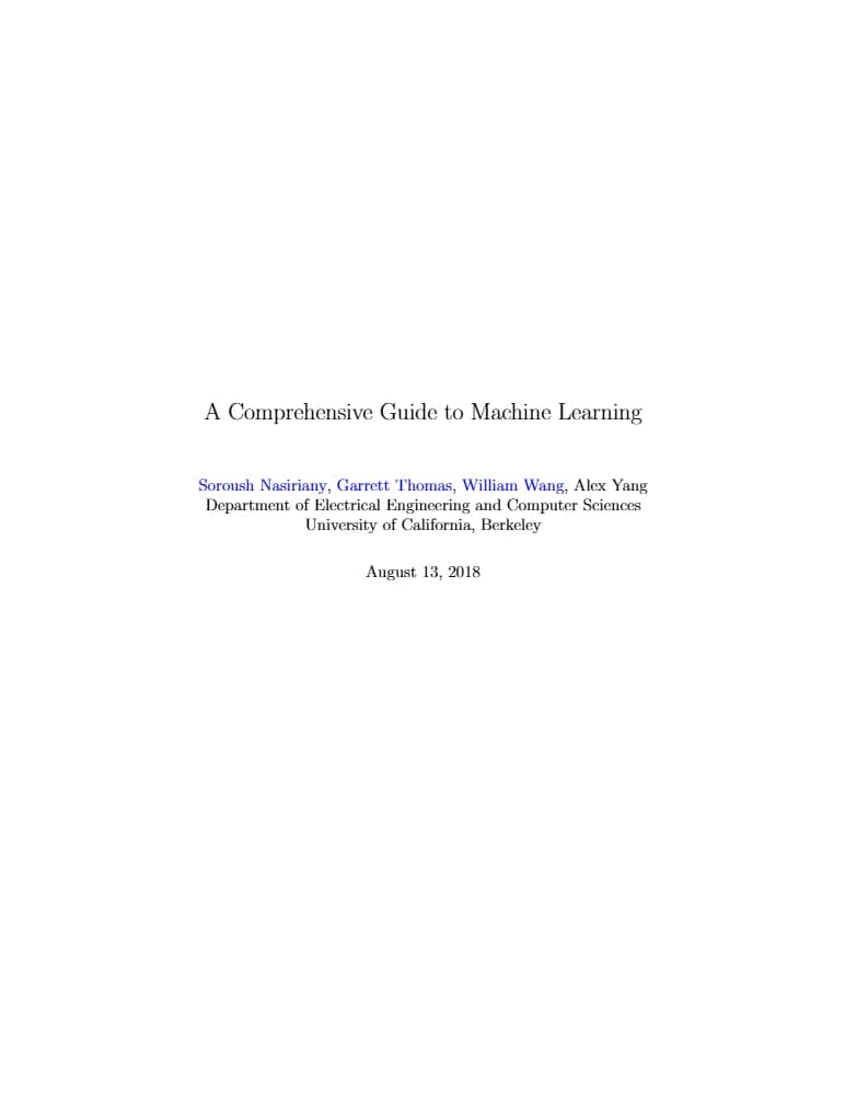کتاب راهنمای جامع یادگیری ماشین (A Comprehensive Guide to Machine Learning) نسخه انگلیسی PDF | سروش نصیریانی، گرت توماس، ویلیام وانگ و الکس یانگ